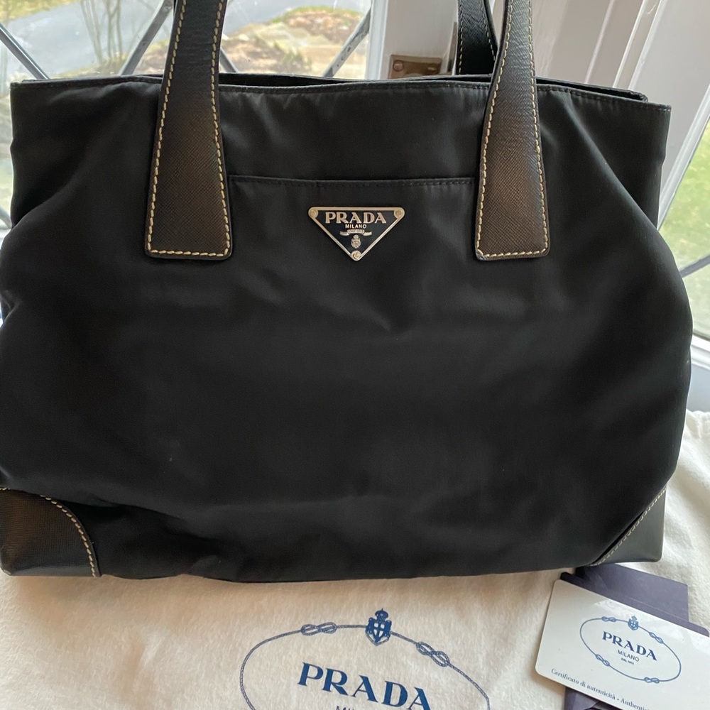 Prada bag.  Black nylon, leather trim